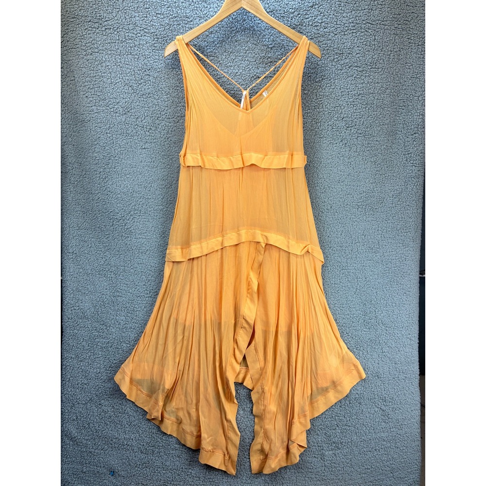 Anthropologie Dress Women's Small Orange Tiered Sheer Overlay V-Neck Sleeveless - Picture 3 of 14